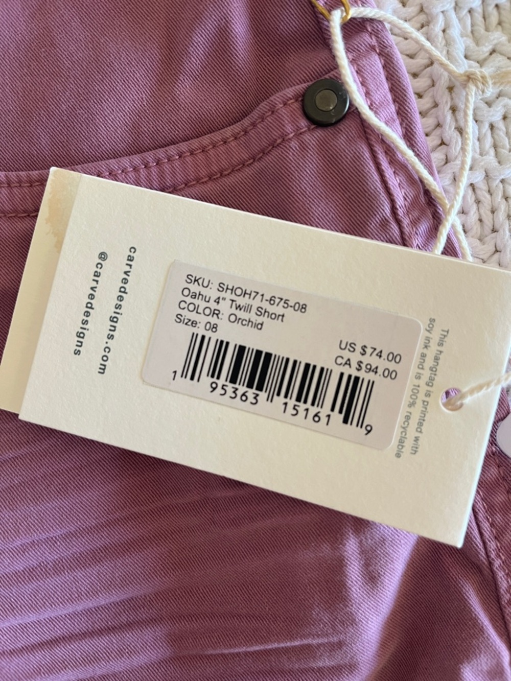 NWT Carve Designs Oahu 4" Twill Short in Orchid Sz 8 - Picture 5 of 13